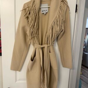 Tan Fringe Belted Sweater Coat